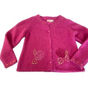 Baby Lulu Girls Knit Cardigan Sweater Fuchsia Pink Floral Embroidered - Size 6‎